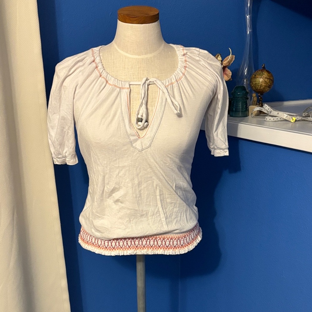 Hollister White Blouse with Pink Accents